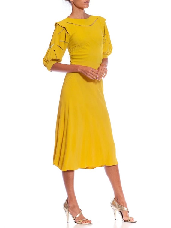 1930S Lime Green Bias Cut Rayon Crepe Sleeved Gown - image 8