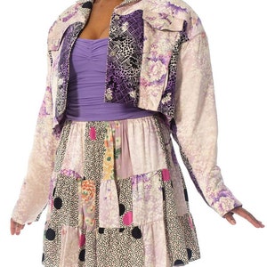 1980S Purple Printed Skirt, Top & Jacket Ensemble Made From Japanese Kimono Silk image 4