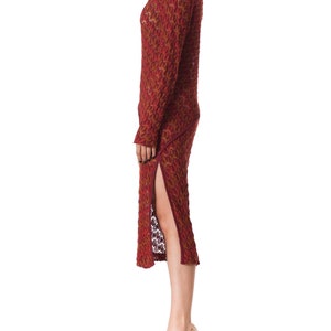 1970S MISSONI KNIT Style Burgundy Silk Long Sleeve Dress With Side Slit image 4