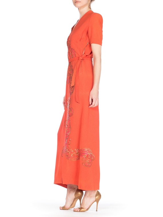 1940S Salmon Pink Rayon Crepe Gown With Micro Seq… - image 3