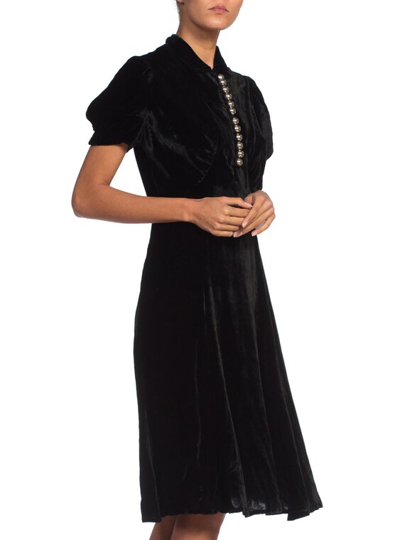1930S Black Bias Cut Silk Velvet Dress With Fab Silve… - Gem