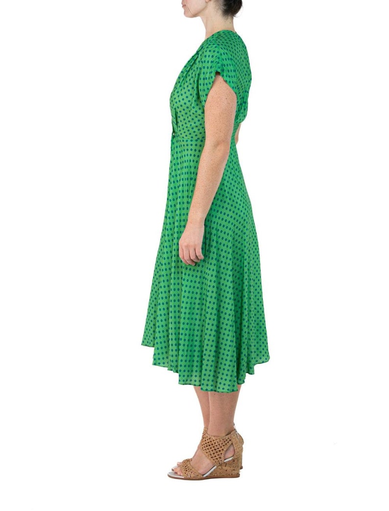 Morphew Collection Green & Blue Polka Dot Novelty Print Cold Rayon Bias Dress Master Medium image 2