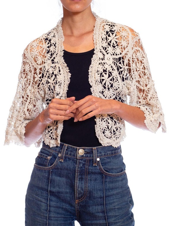 Edwardian Linen Handmade Lace Jacket - image 5