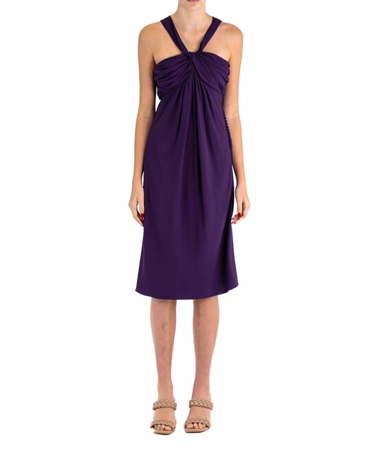 1990S John Galliano Christian Dior Purple Rayon Silk Chiffon Cocktail Dress  With Ruched Shoulder Straps