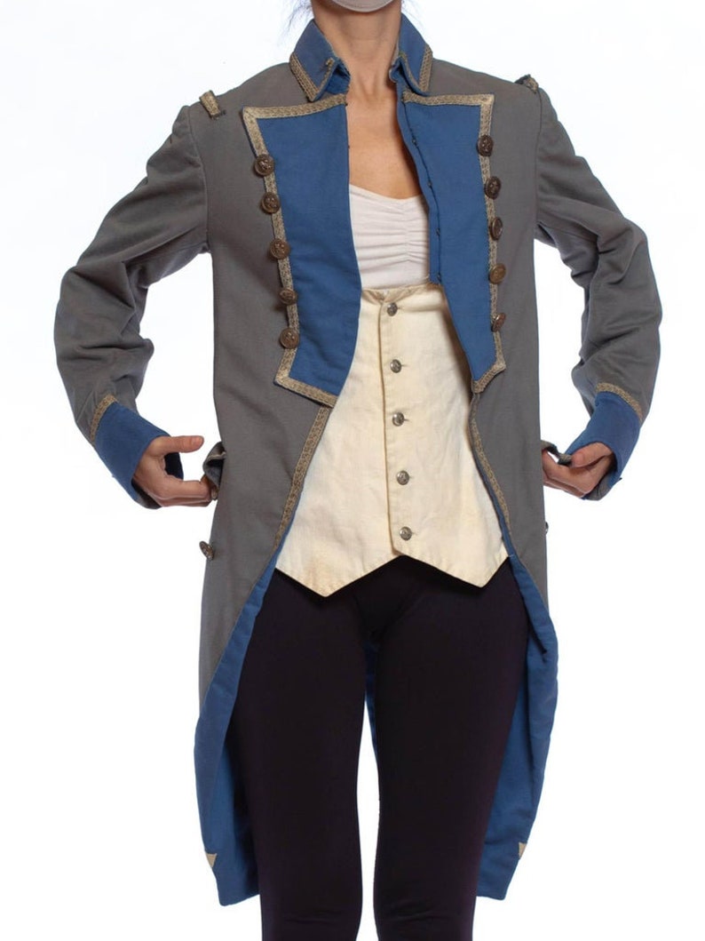 1920S Grey Blue Wool 18Th Century Style Military Frock Coat image 2