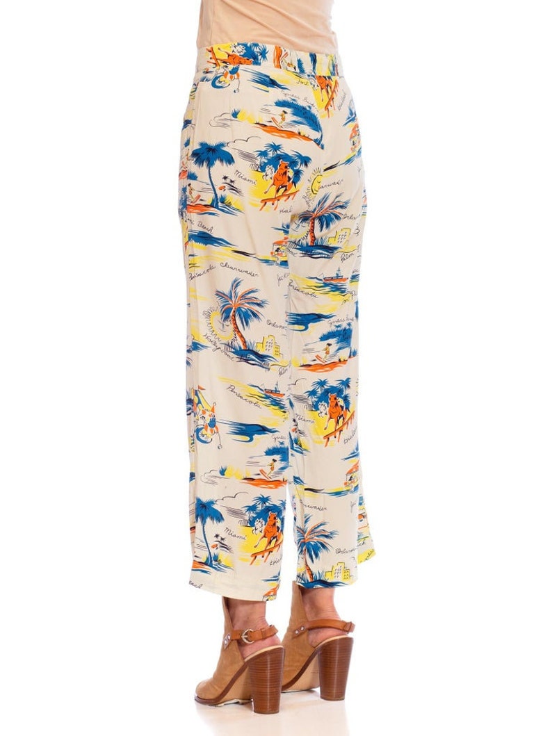 1940S Rayon Florida Themed Tropical Beach Pants image 9