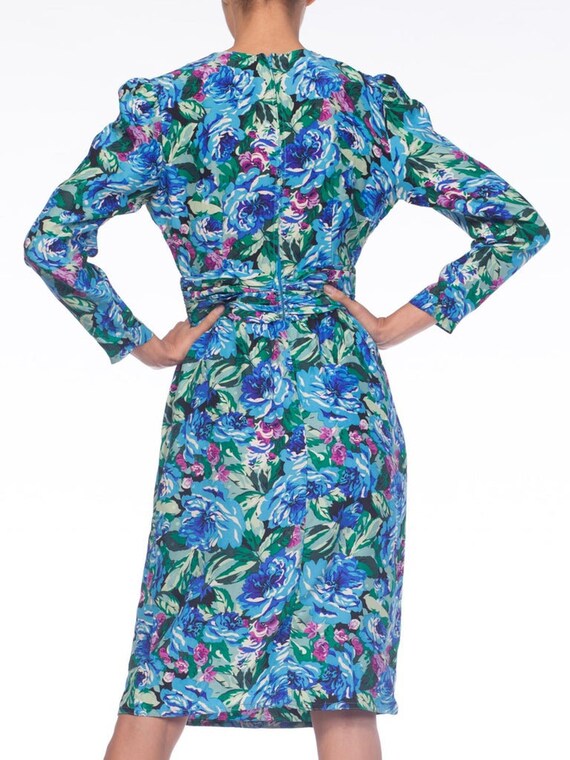 1980S EMANUEL UNGARO Style Blue Floral Silk Jacqu… - image 6