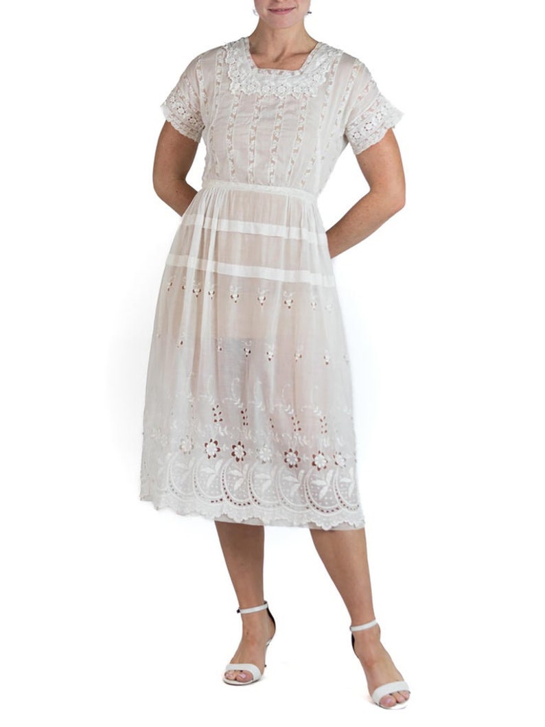 Edwardian White Organic Cotton Lawn Embroidered Lace Summer Tea Dress image 6