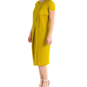 1990S Pleats Please Issey Miyake Mustard Yellow Polyester Wrap Dress image 3