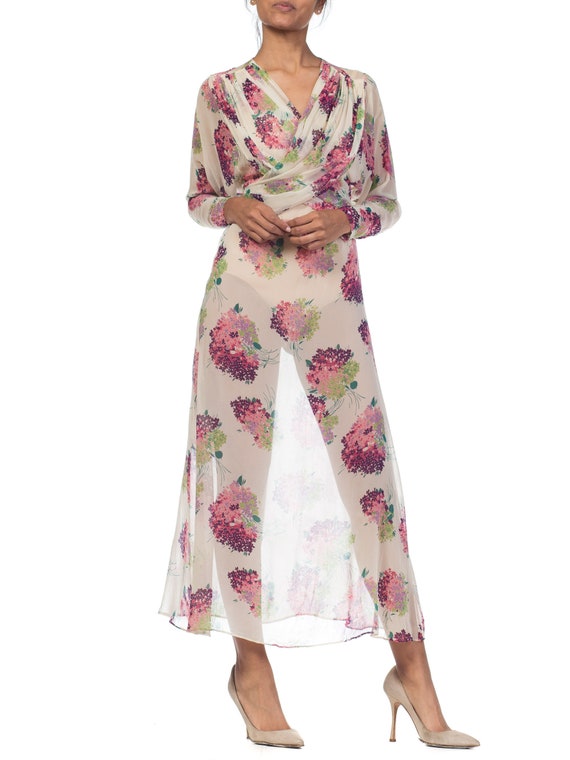 Sheer-silk 1920s Floral Chiffon Dress Size: S