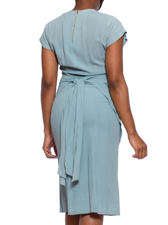 1940S Mint Blue Rayon Crepe Dress With Sash Belt … - image 3