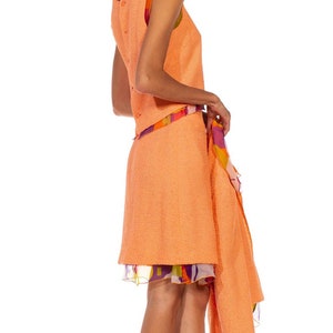 2000S Chanel Orange Boucle Floral Silk Chiffon 3-Piece Skirt Suit image 6