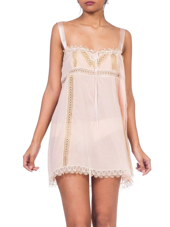 1920S Pink Silk & Lace Cami Slip Negligee