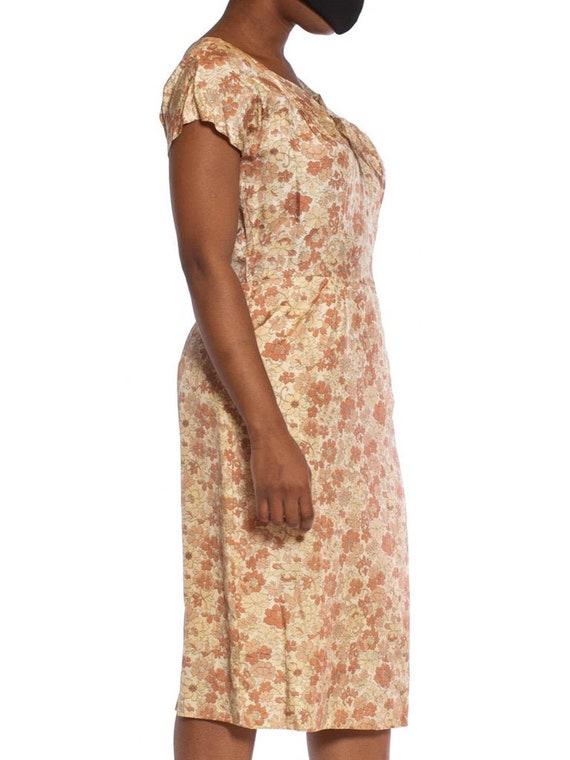 1950S Beige  Brown Silk Indian Floral Print Dress… - image 6