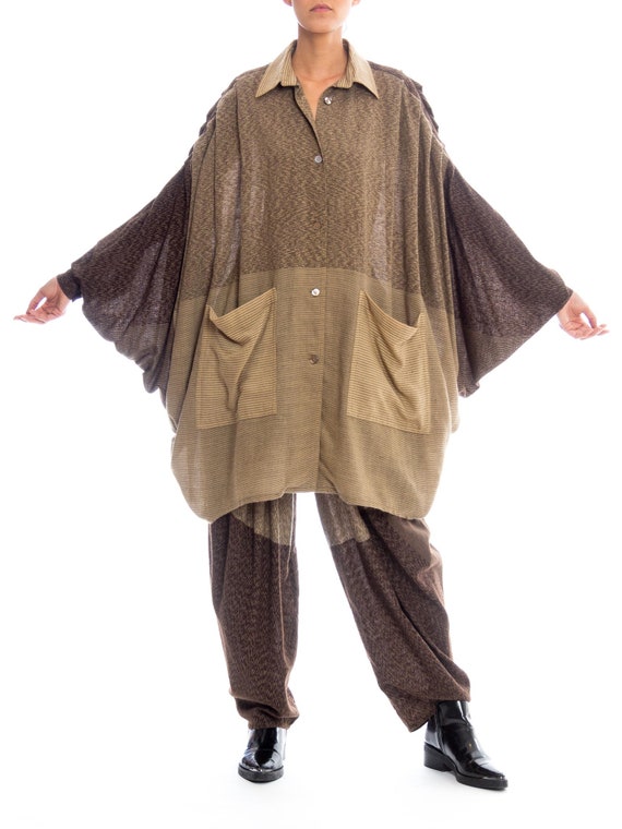 1980S ISSEY MIYAKE Tan & Brown Wool Blend Oversiz… - image 5