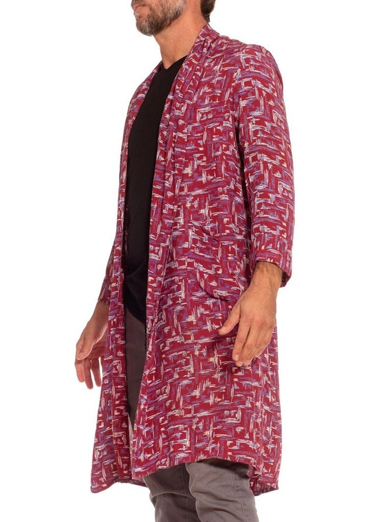 1940'S Red  Purple Rayon Atomic Print Robe - image 7