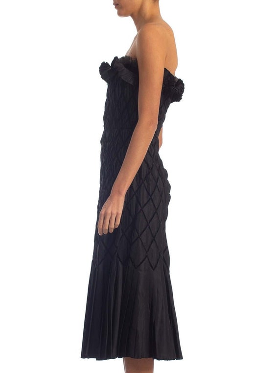 1950S Black Strapless Silk Taffeta Dress Pleated … - image 2