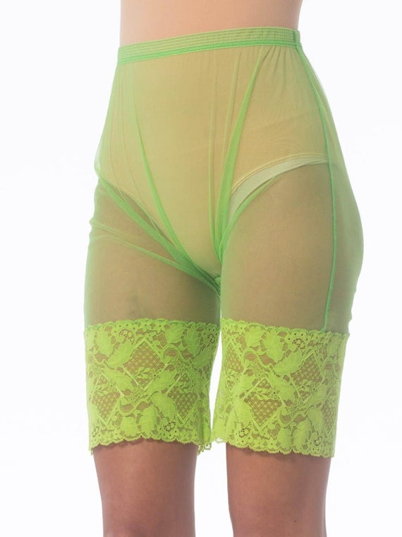 1990S GIANNI VERSACE Lime Green Nylon Net Sheer B… - image 5