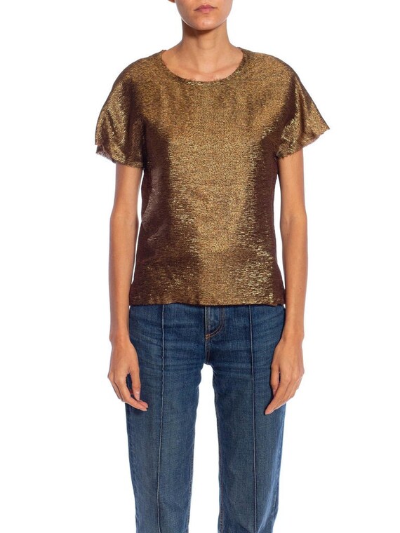 2000S LANVIN Bronze Metallic Silk Blend Top - image 6