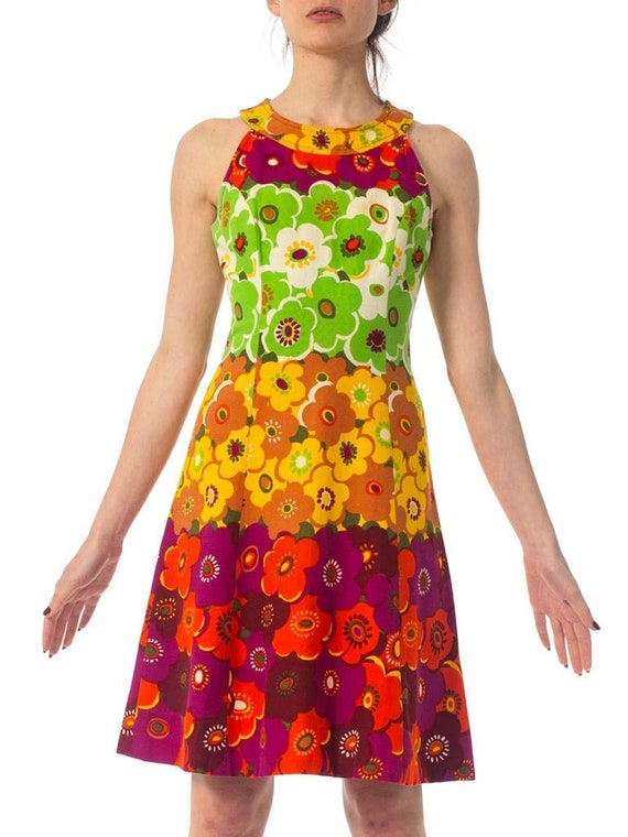 1960S Floral Cotton Mod Dress