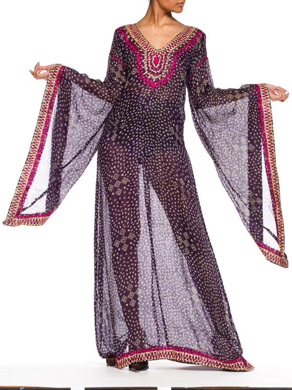 1940s-embroaded Tye Dye Maxi Dress Size: M