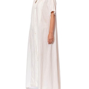 Victorian Off White Hand Embroidered Organic Linen Short Sleeve Nightgown Duster Dress image 6