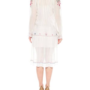 1920S White Cotton Voile Hand Embroidered Long Sleeve Romanian Homespun Dress image 4