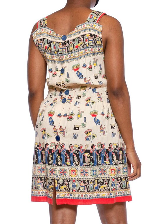 1940S Cotton Egyptian Novelty Printed Dress - image 3