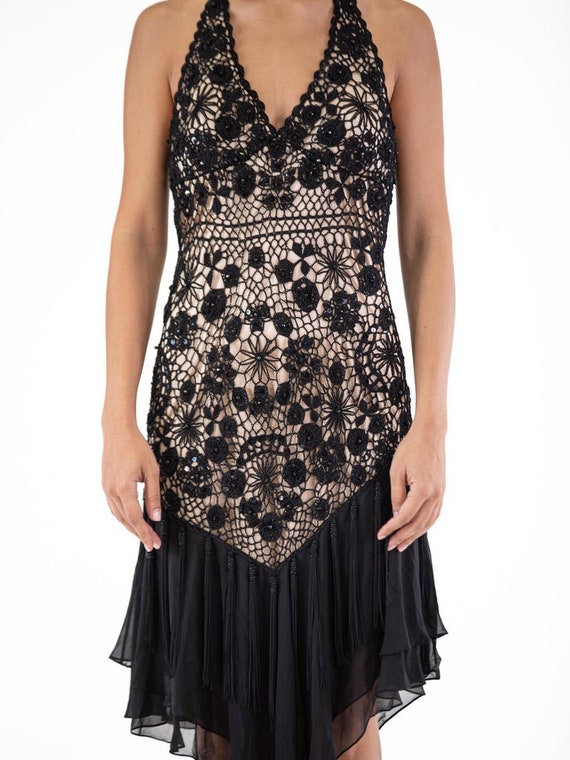 Black Rayon Crochet  Chiffon Cocktail Dress With … - image 6