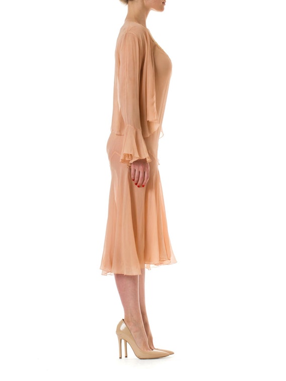 1920S Blush Pink Silk Chiffon & Lace Sheer Dress … - image 3