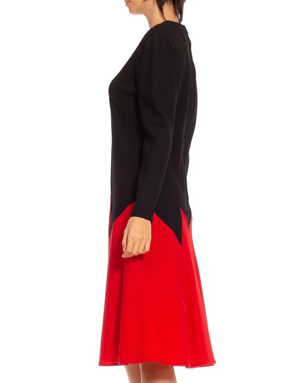 1980S Galanos Red & Black Long Sleeved Dress - image 2