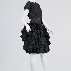 1950S PAULA WHITNEY Black Haute Couture Silk Taffeta Amazing Ruffled Poof Ball Skirt Cocktail Dress image 2