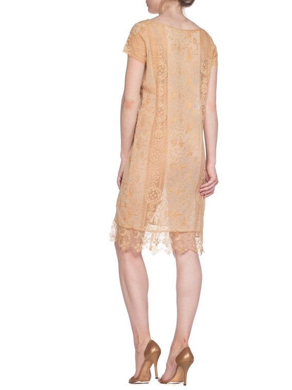 1920S Ecru Silk Chiffon & Handmade Lace Flapper E… - image 5