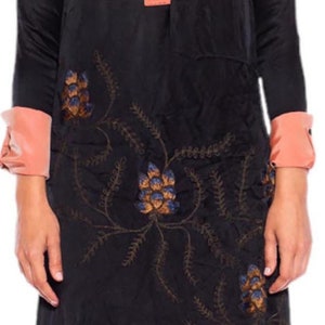 1920S Morphew Collection Black Pink Silk Faille Embroidered Dress With Beaded Fringe image 10