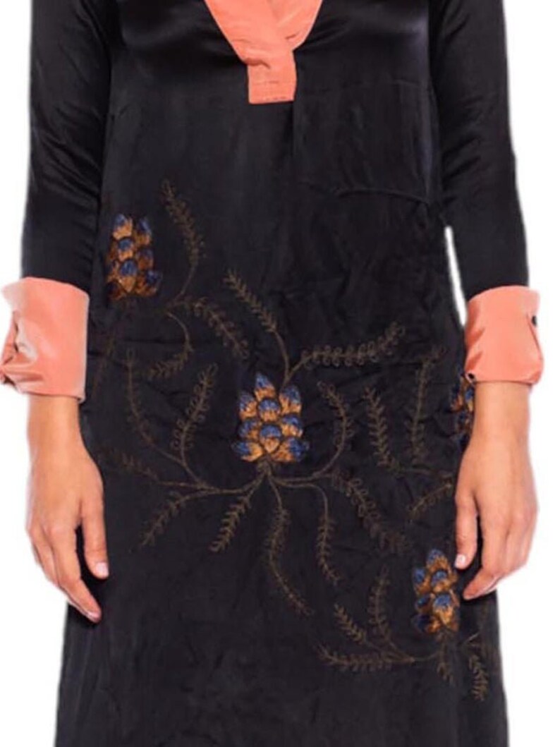 1920S Morphew Collection Black Pink Silk Faille Embroidered Dress With Beaded Fringe image 10