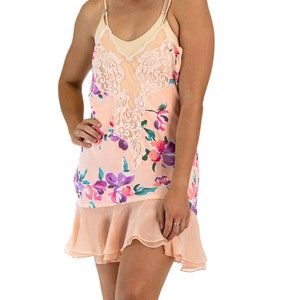 1990S Pink Multi Floral Polyester Lace Slip Dress image 7