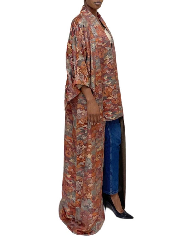 1950S Jewel-Tone Silk Jacquard Short Floral Kimono - image 3