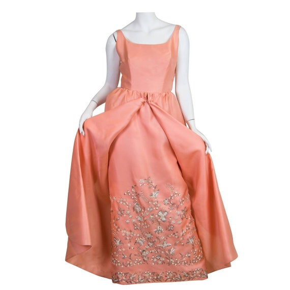 1960S LANVIN Salmon Pink Haute Couture Silk Gown W