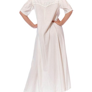 Victorian Off White Hand Embroidered Organic Linen Short Sleeve Nightgown Duster Dress image 4