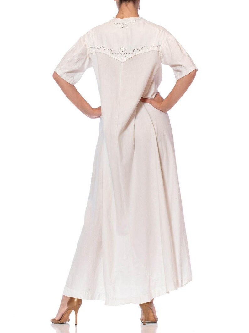 Victorian Off White Hand Embroidered Organic Linen Short Sleeve Nightgown Duster Dress image 4