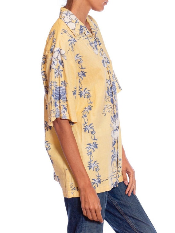 1980S Butter Yellow Cotton Barkcloth Mens Aloha S… - image 3