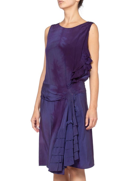 1920'S Purple Silk Draped Ruffle Flapper Cocktail… - image 1