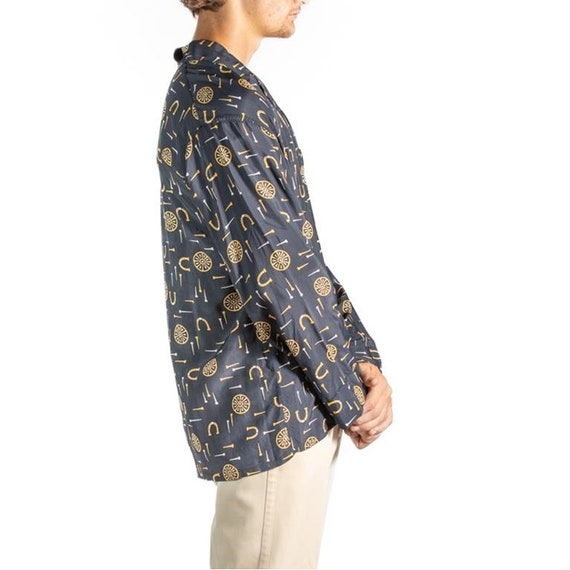 1940S Navy Blue  Yellow Rayon Mens Pajamas - image 6