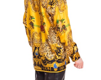 1990's GIANNI VERSACE Baroque and Leopard Printed Silk Shirt