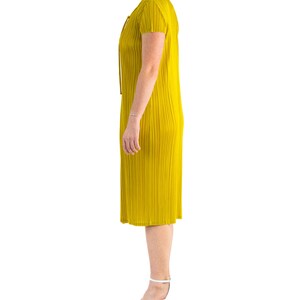 1990S Pleats Please Issey Miyake Mustard Yellow Polyester Wrap Dress image 4