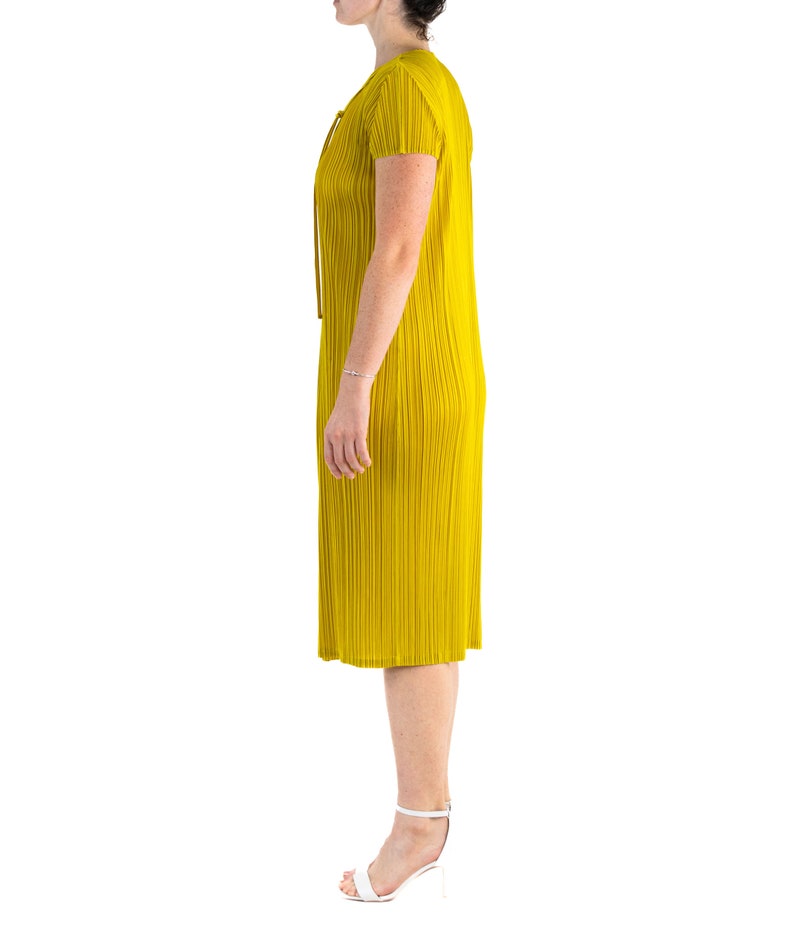 1990S Pleats Please Issey Miyake Mustard Yellow Polyester Wrap Dress image 4