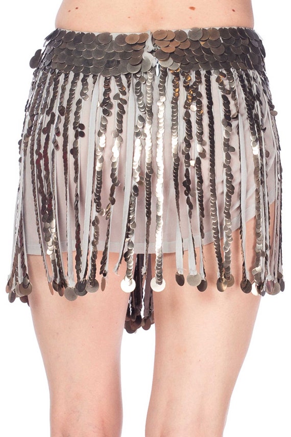 2000S Grey Silk Crepe & Georgette Fringe Mini Ski… - image 3