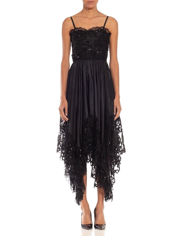 1970S Yves Saint Laurent Black Sequined Chiffon Lace Dress - Etsy