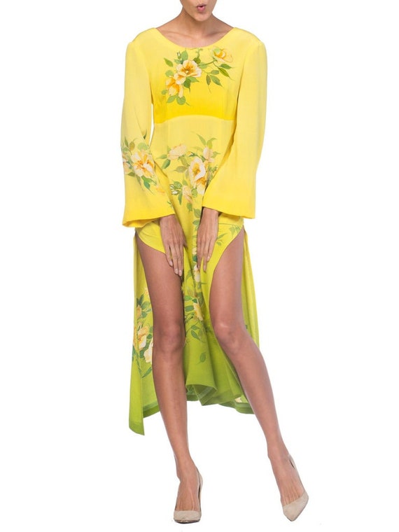 1970S  Yellow Ombré Dress Made From Hand Painted … - image 6