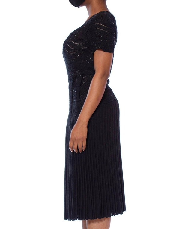 1950S Black Beaded Rayon Knit Wiggle Dress - image 2